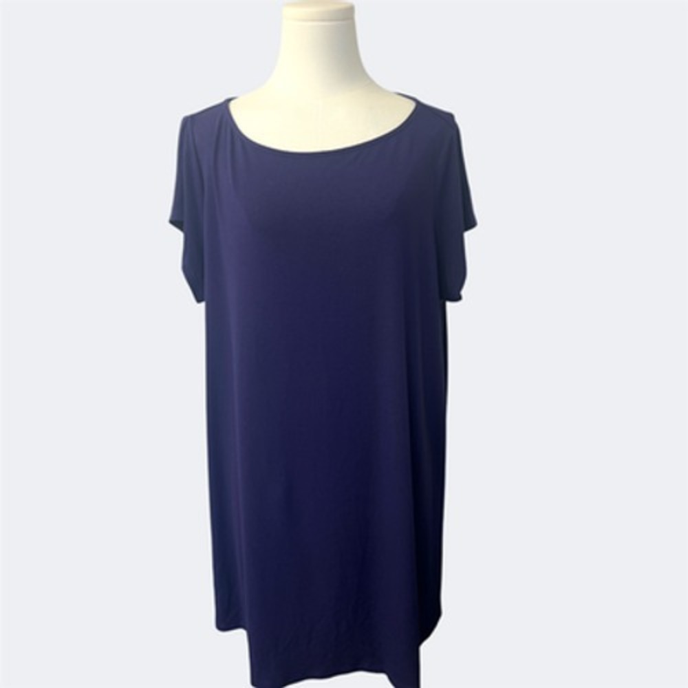 Eileen Fisher Dress Women 1X Purple Jersey Short Sleeve Scoop Neck Shift Stretch
